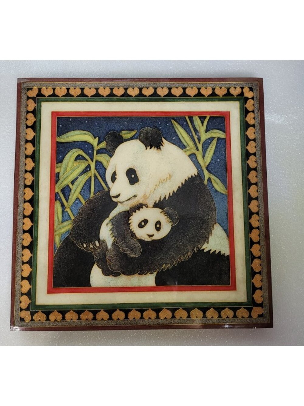 Vintage Pillar International Panda Bear Mosaic Mother Baby 9.75" Wall Hanging